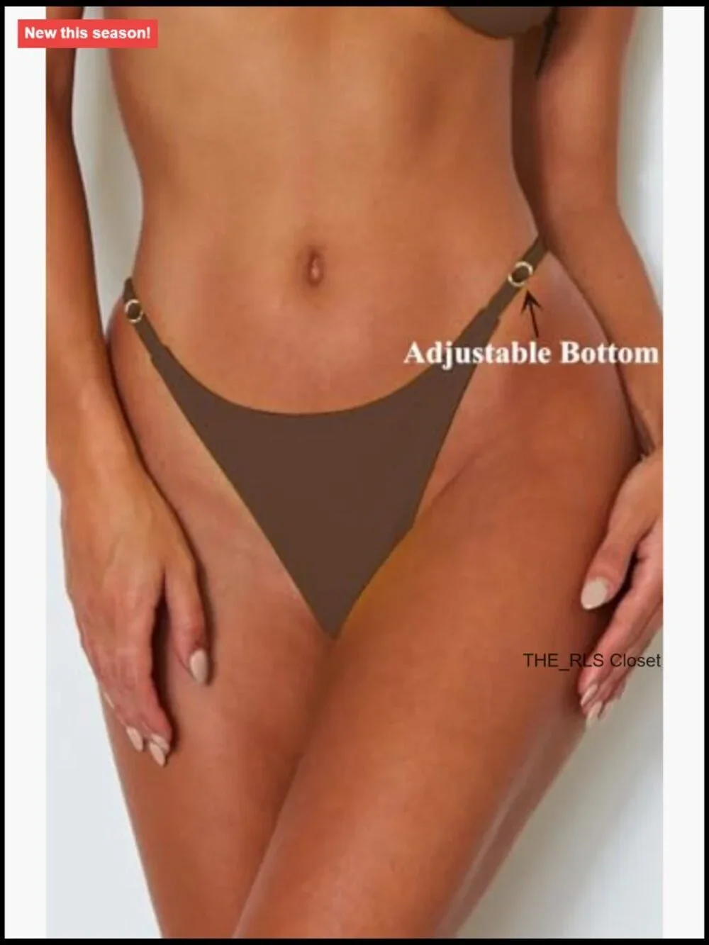 Two Piece Bikini Set Triangle Top Thong Bottom Adjustable Straps Swimsuit